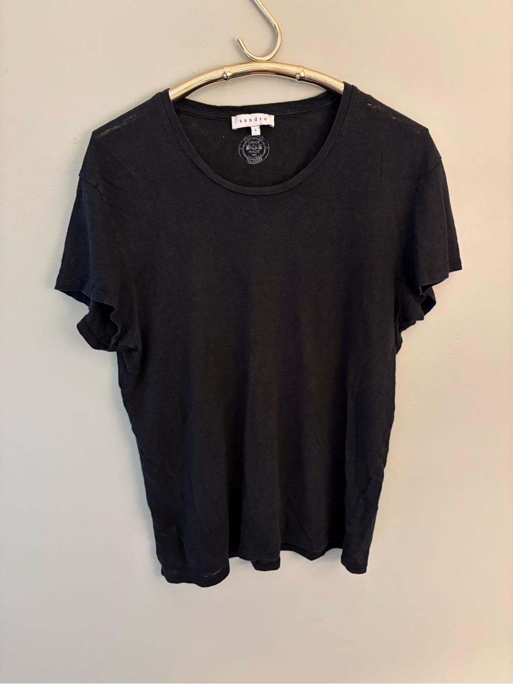 Sandro black linen basic t shirt top large